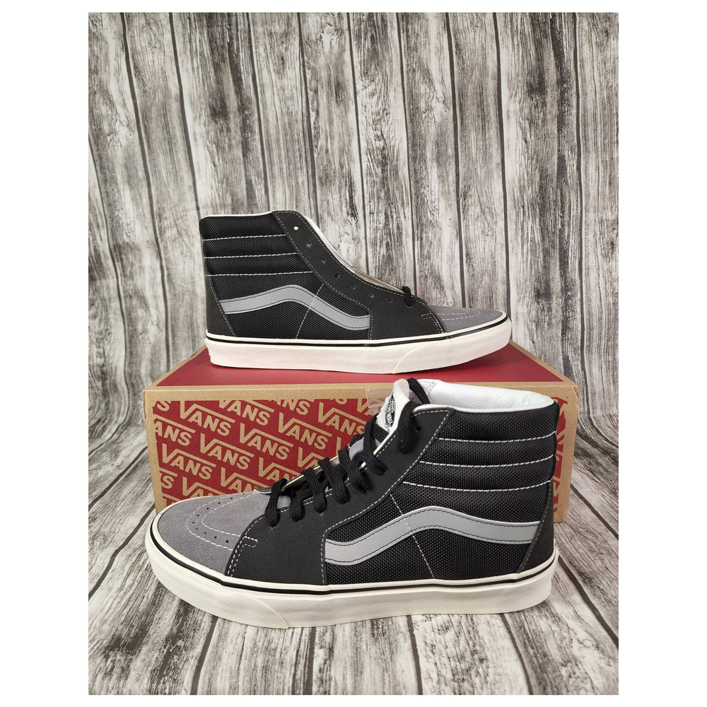 Men's Black/Frost Gray Vans SK8 High Reflective Size 10.5